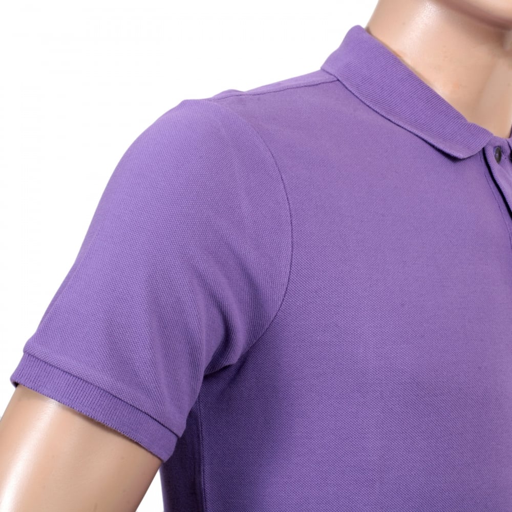 Short Sleeve Pique Violet Cotton Polo Shirt for Men with Three Button Design Ribbed Collar and Sleeve Cuffs