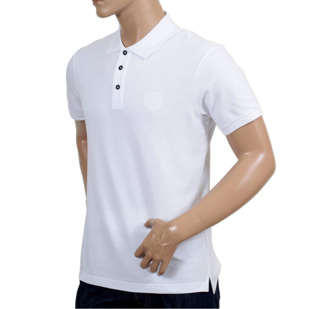 Regular Fit Cotton Pique White Polo Shirt for Men with Three Button Placket, Ribbed Collar and Sleeve Cuffs