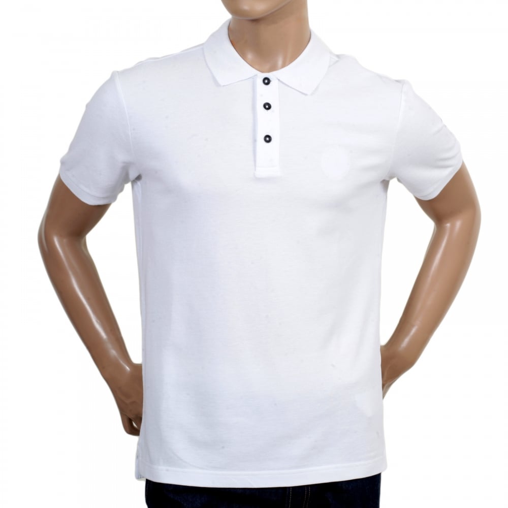 Regular Fit Cotton Pique White Polo Shirt for Men with Three Button Placket, Ribbed Collar and Sleeve Cuffs