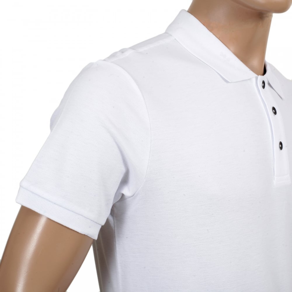 Regular Fit Cotton Pique White Polo Shirt for Men with Three Button Placket, Ribbed Collar and Sleeve Cuffs