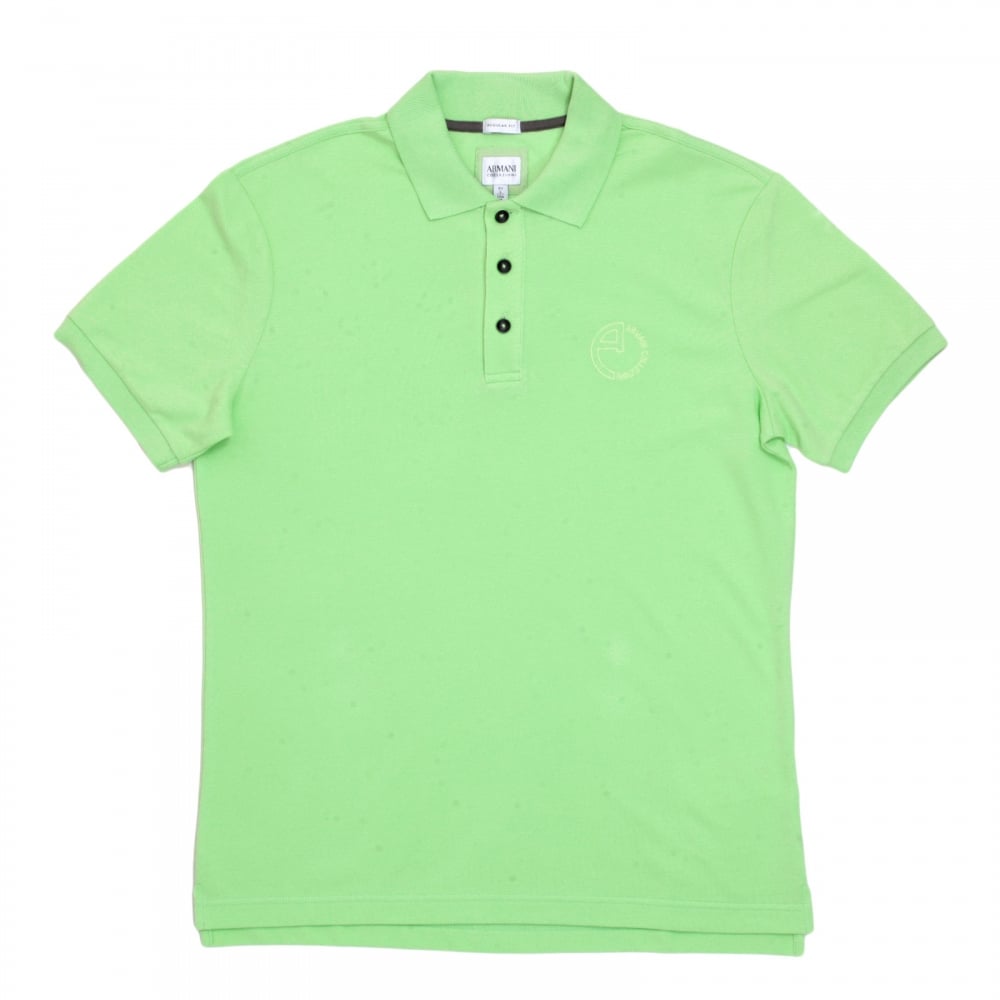 Short Sleeve Regular Fit 3 Button Pique Light Green Polo Shirt for Men with Self Coloured Embroidered Chest Logo