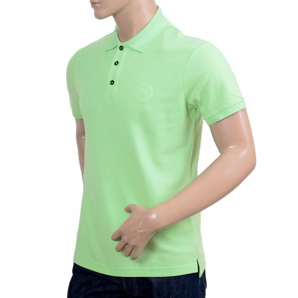 Short Sleeve Regular Fit 3 Button Pique Light Green Polo Shirt for Men with Self Coloured Embroidered Chest Logo