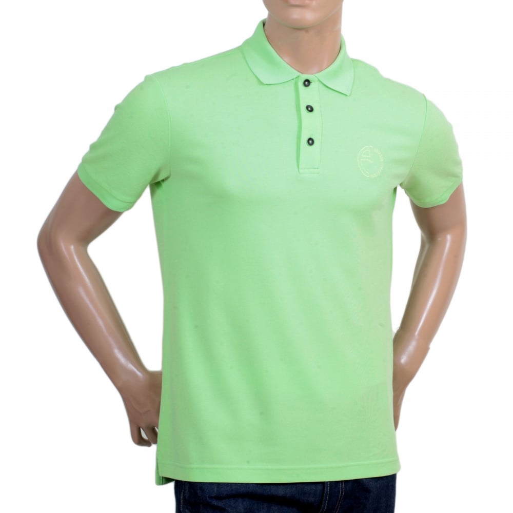 Short Sleeve Regular Fit 3 Button Pique Light Green Polo Shirt for Men with Self Coloured Embroidered Chest Logo
