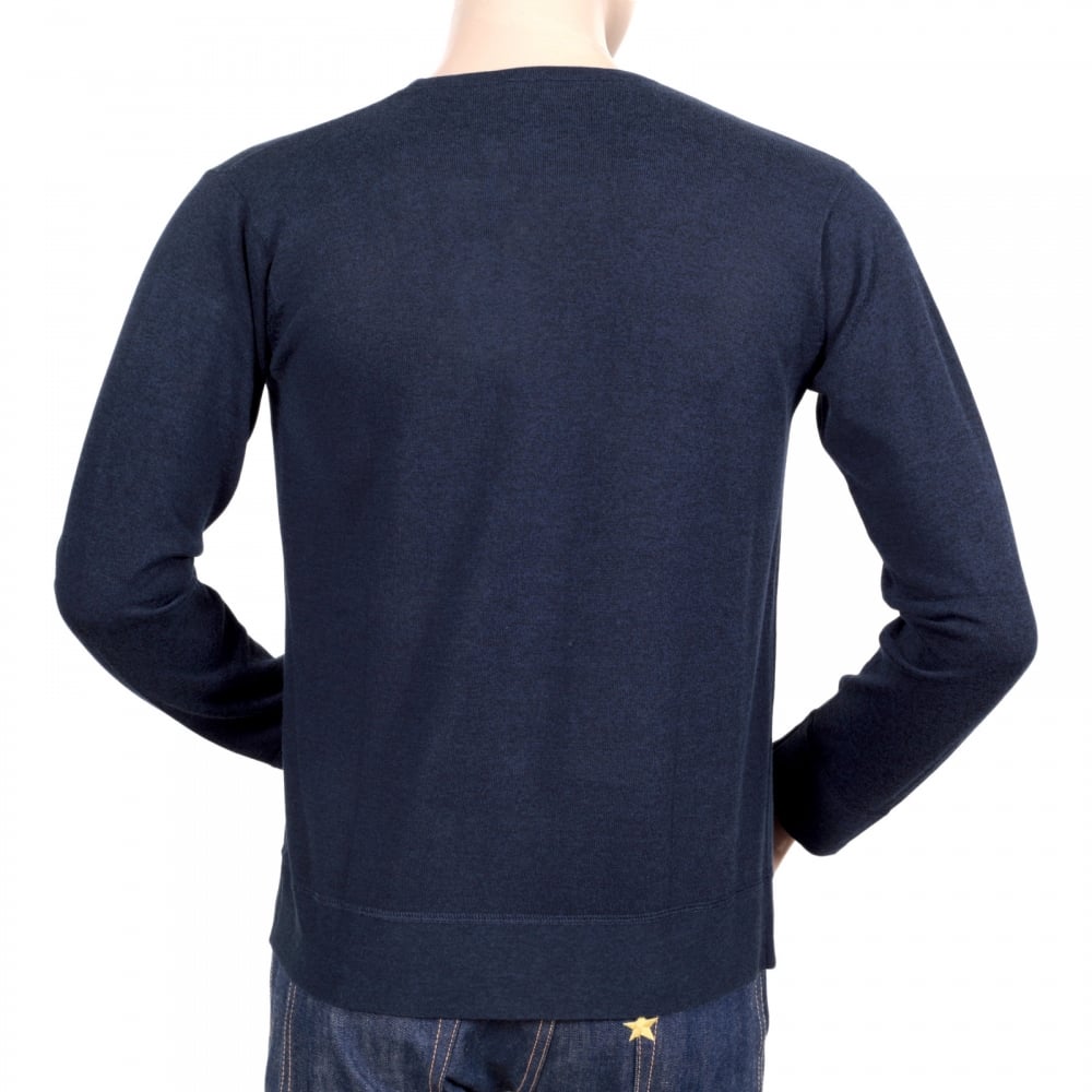Regular Fit Cotton Mix Navy Blue Crew Neck Knitwear Jumper with Reverse Knit Waistband and Sleeve Cuffs