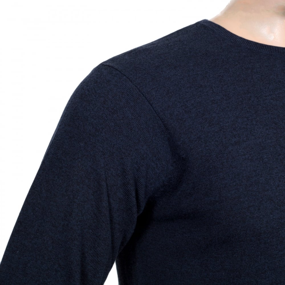 Regular Fit Cotton Mix Navy Blue Crew Neck Knitwear Jumper with Reverse Knit Waistband and Sleeve Cuffs
