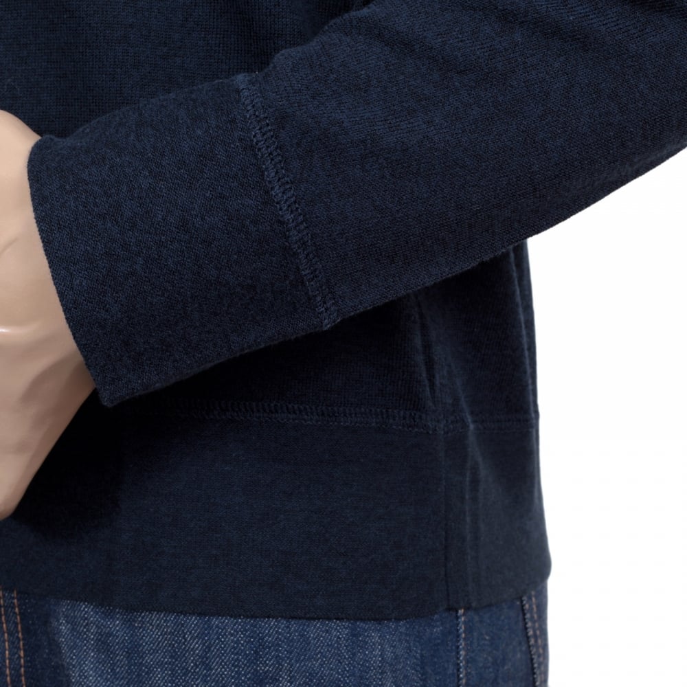 Regular Fit Cotton Mix Navy Blue Crew Neck Knitwear Jumper with Reverse Knit Waistband and Sleeve Cuffs