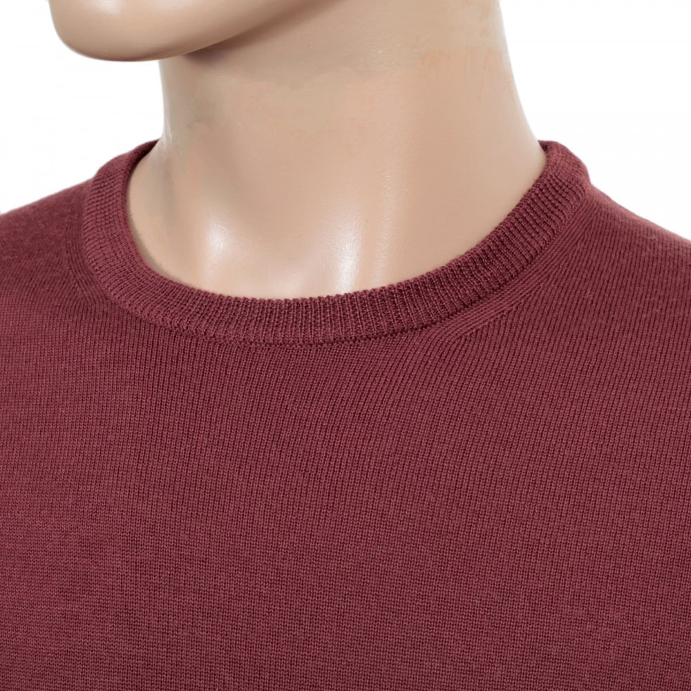Mens Crew Neck Virgin Wool Made Knitwear in Terracotta with Ribbed Collar, Sleeve Cuffs and Waistband