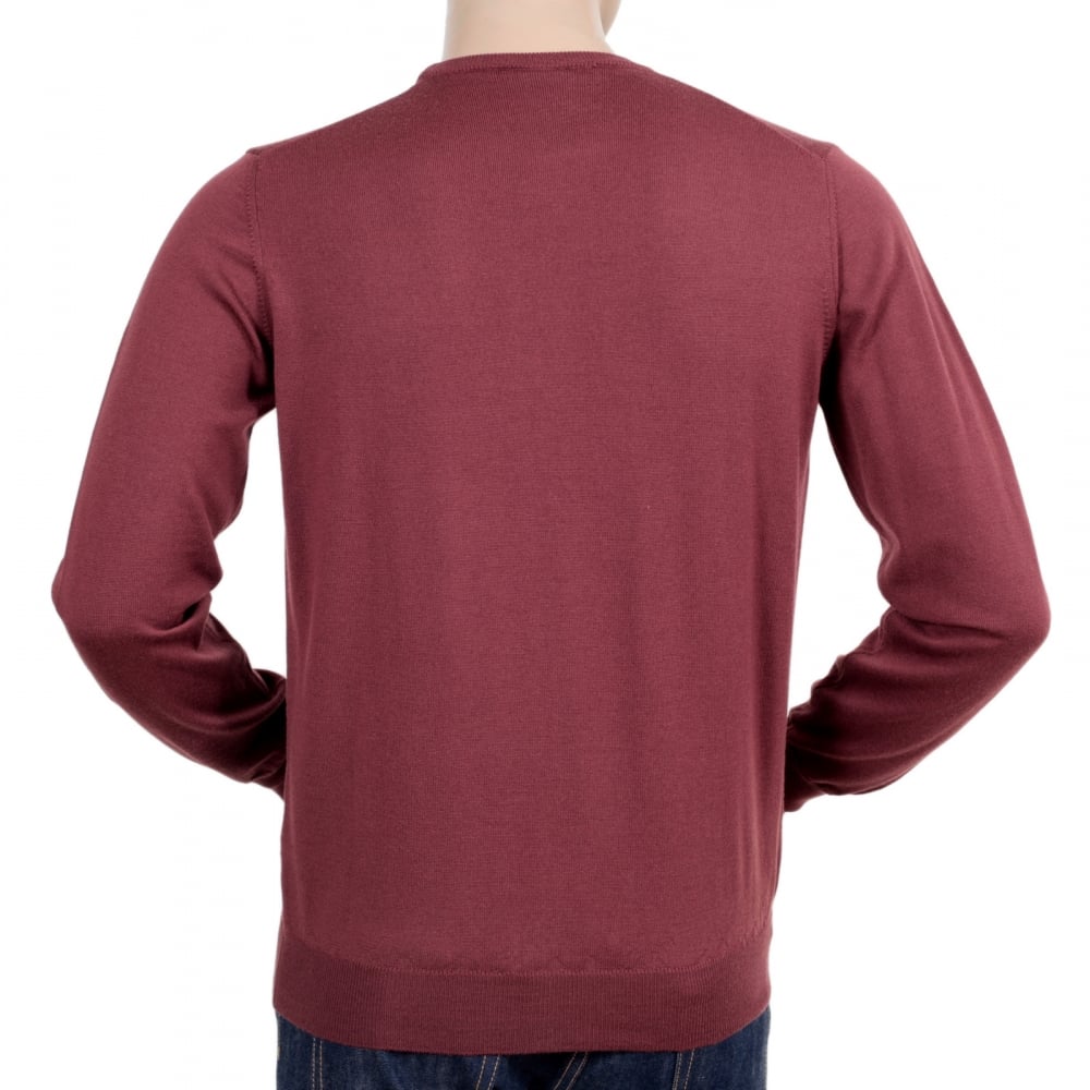 Mens Crew Neck Virgin Wool Made Knitwear in Terracotta with Ribbed Collar, Sleeve Cuffs and Waistband