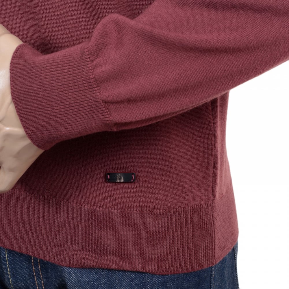 Mens Crew Neck Virgin Wool Made Knitwear in Terracotta with Ribbed Collar, Sleeve Cuffs and Waistband
