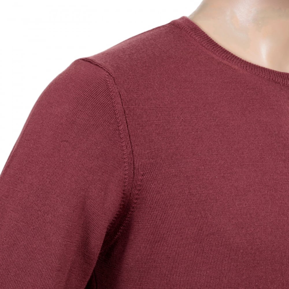 Mens Crew Neck Virgin Wool Made Knitwear in Terracotta with Ribbed Collar, Sleeve Cuffs and Waistband
