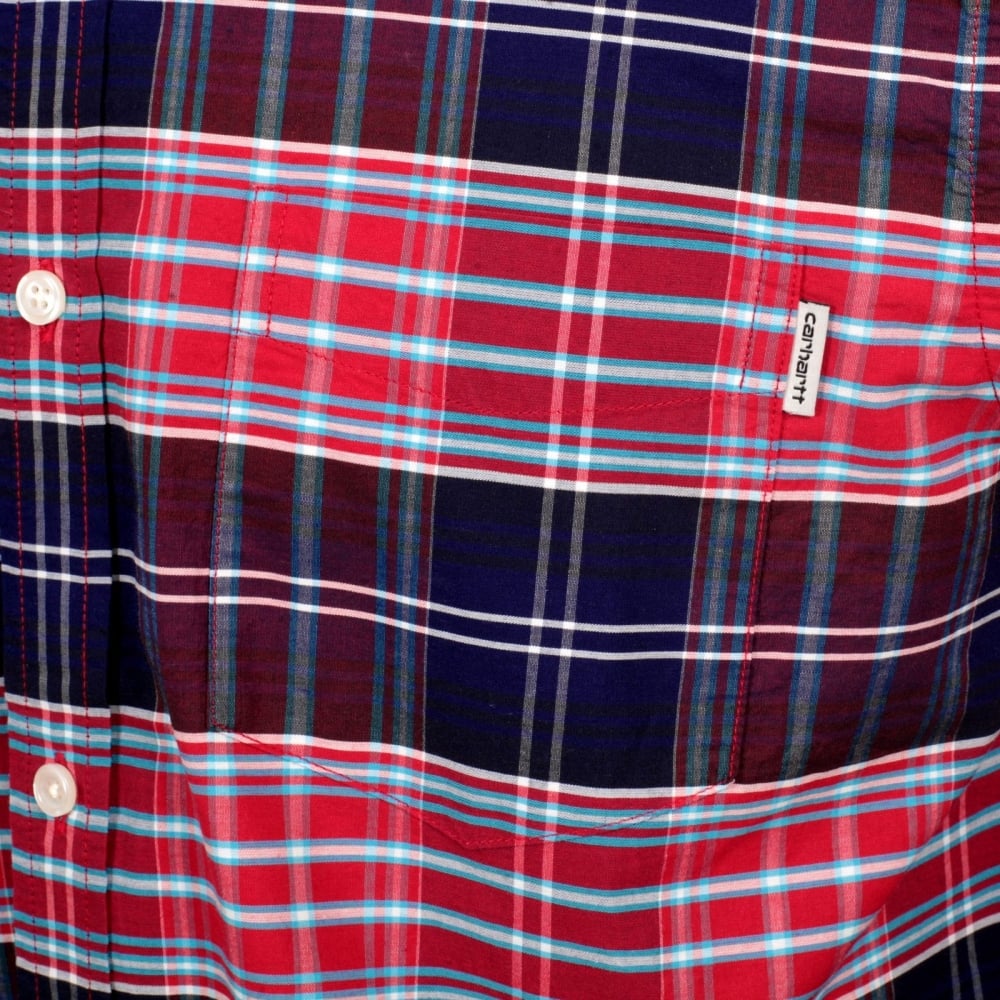 Casual Cotton Regular Fit Cornel Lavitt Check Shirt in Red and Navy with Button Down Collar and Chest Pocket