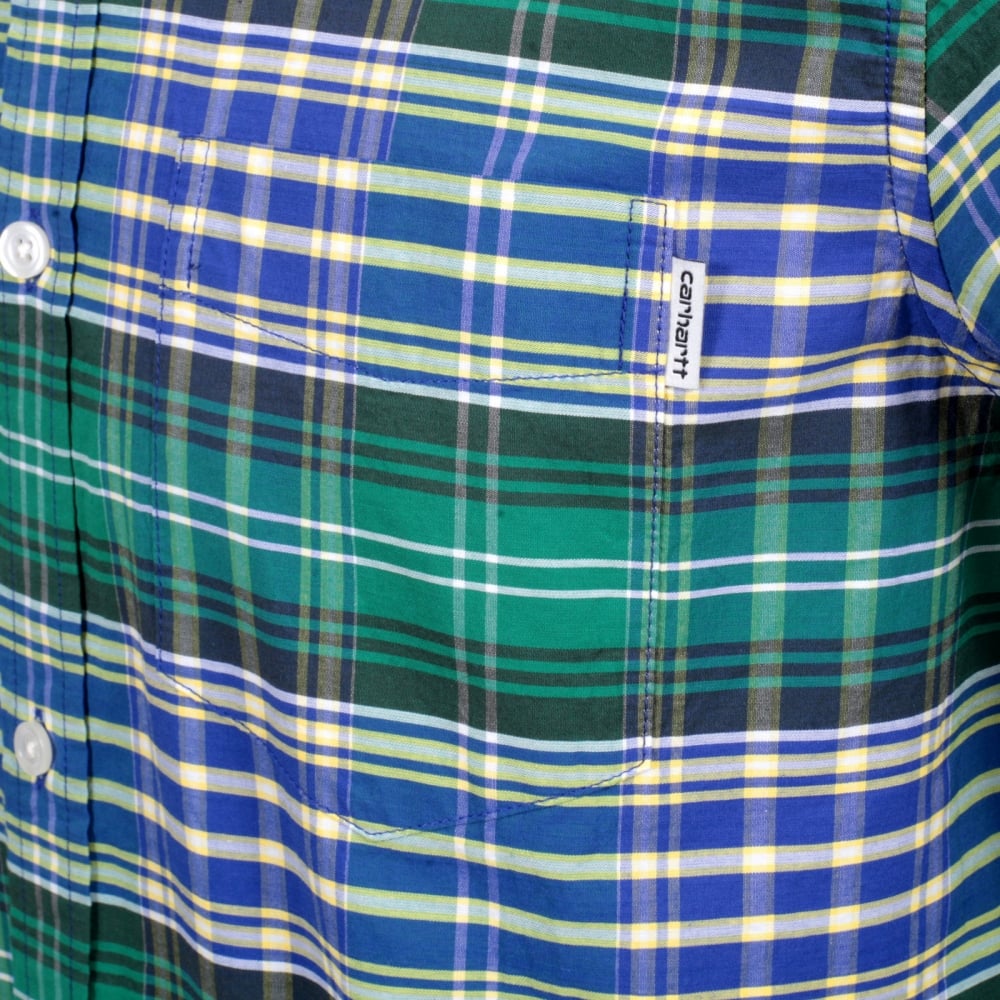 Resolution Lavitt Check Regular Fit Shirt in Green and Navy with Button Down Collar and Single Chest Pocket