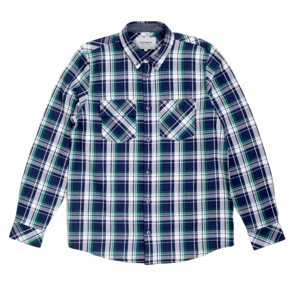 Long Sleeve Labor Blue Reynolds Checked Cotton Shirt with Soft Collar, 2 Chest Pockets and Pearlised Buttons