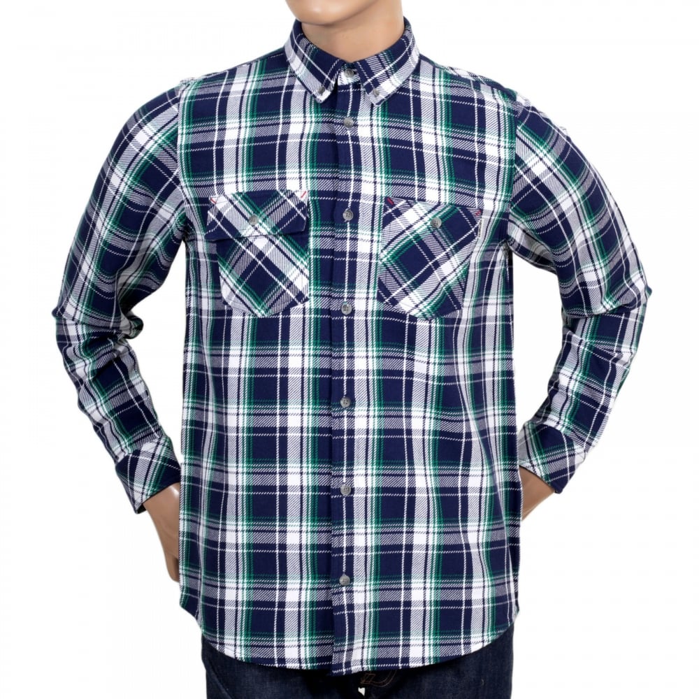 Long Sleeve Labor Blue Reynolds Checked Cotton Shirt with Soft Collar, 2 Chest Pockets and Pearlised Buttons