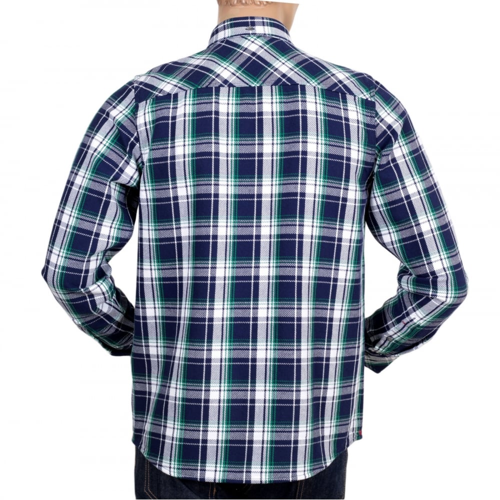 Long Sleeve Labor Blue Reynolds Checked Cotton Shirt with Soft Collar, 2 Chest Pockets and Pearlised Buttons