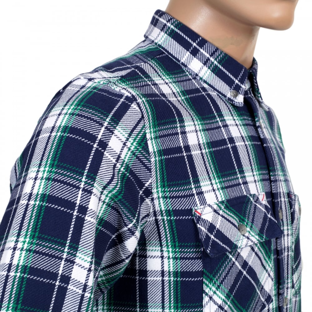 Long Sleeve Labor Blue Reynolds Checked Cotton Shirt with Soft Collar, 2 Chest Pockets and Pearlised Buttons