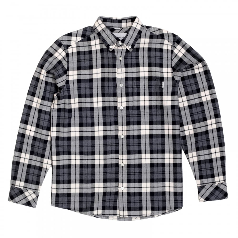 Mens Regular Fit Baker Check Long Sleeve Shirt in Heather Grey with Button Down Collar and Single Chest Pocket