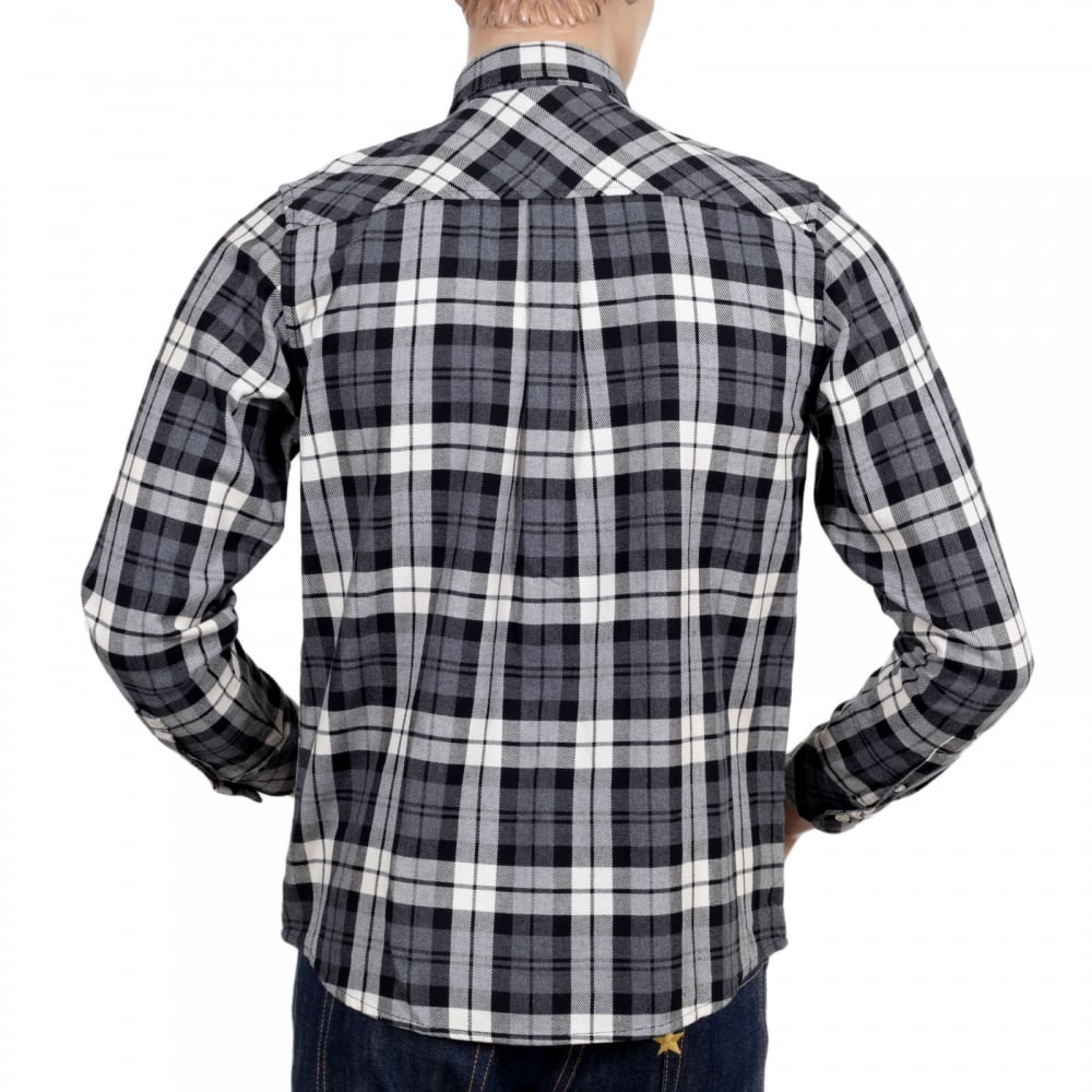 Mens Regular Fit Baker Check Long Sleeve Shirt in Heather Grey with Button Down Collar and Single Chest Pocket