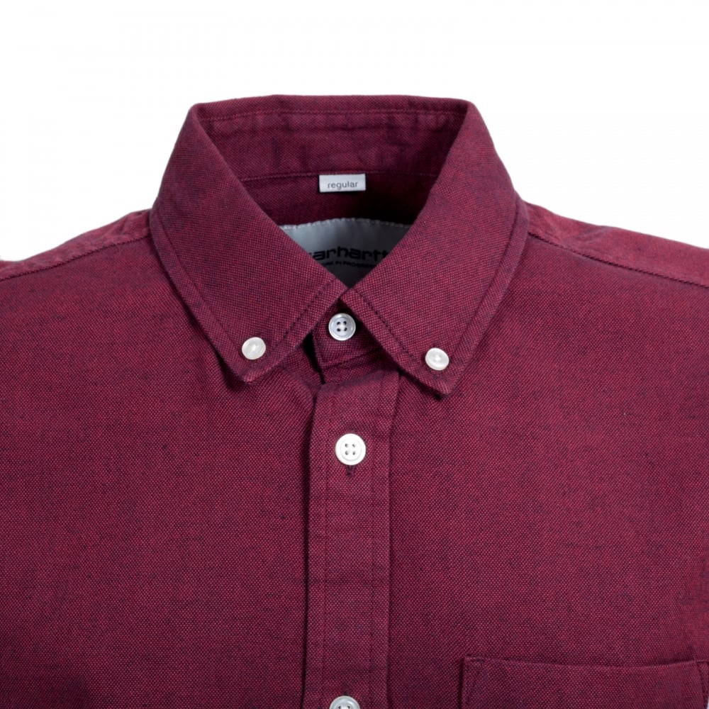 Long Sleeve Pearlised Buttons Equipped Regular Fit Solid Cranberry Coloured Cotton Dalton Shirt for Men