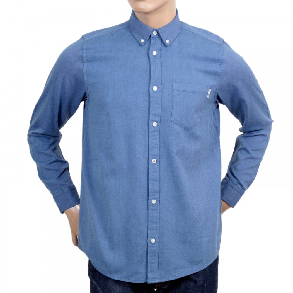 Long Sleeve Regular Fit Sky Blue Solid Cotton Dalton Shirt with Single Chest Pocket and Pearlised Buttons