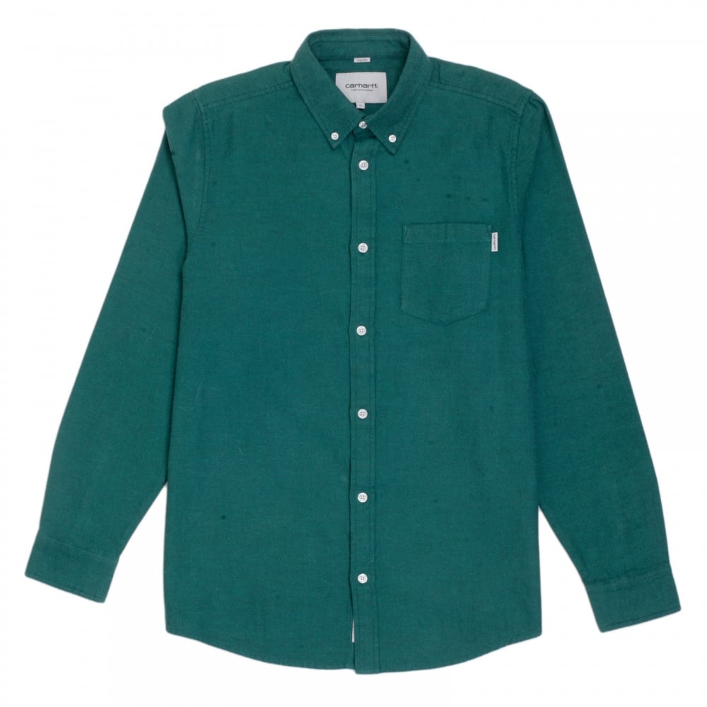 Mens Long Sleeve Solid Parsley Dalton Regular Fit Shirt with Single Chest Pocket and Pearlised Buttons