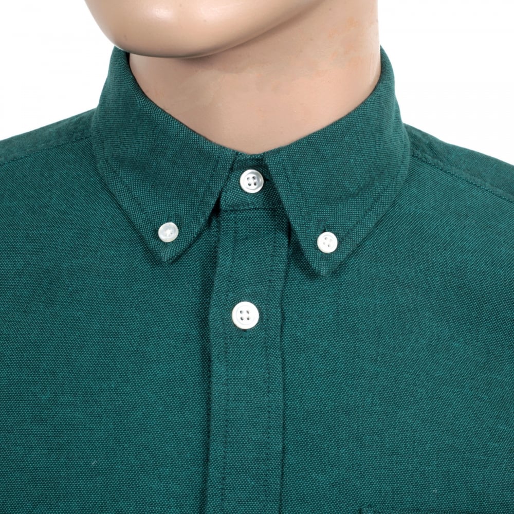 Mens Long Sleeve Solid Parsley Dalton Regular Fit Shirt with Single Chest Pocket and Pearlised Buttons