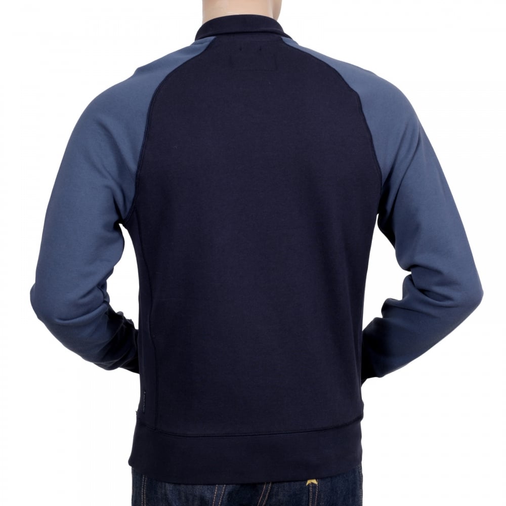 Mens High Neck Full Sleeve Classic Half Zip Navy Sweatshirt with Raglan Sleeves and Signature AJ Eagle Logo