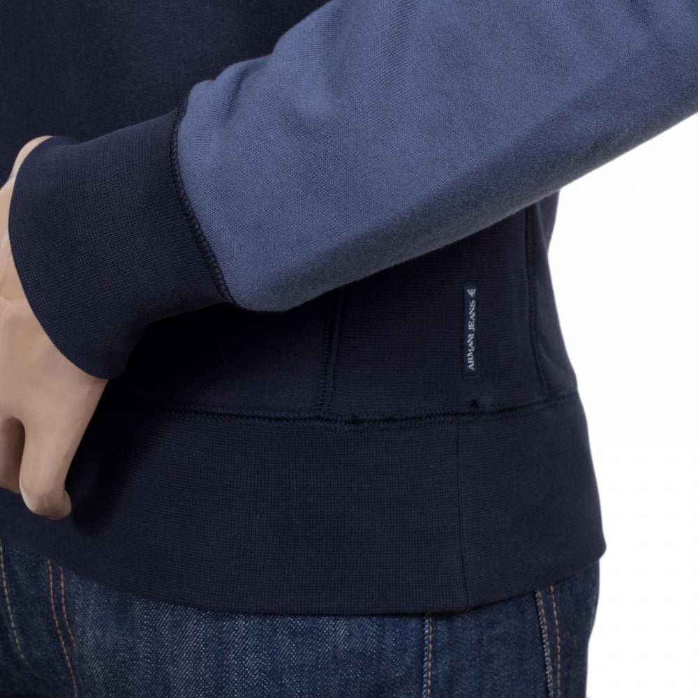 Mens High Neck Full Sleeve Classic Half Zip Navy Sweatshirt with Raglan Sleeves and Signature AJ Eagle Logo