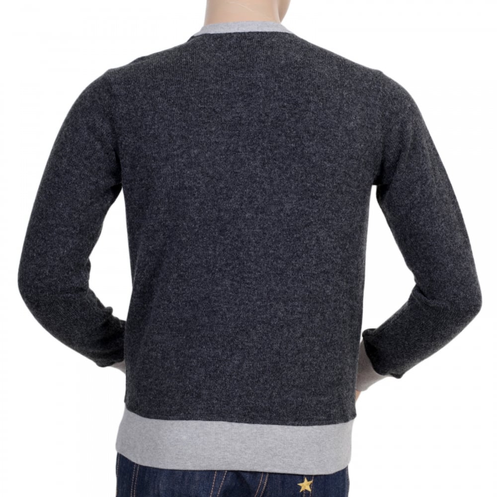 Crew Neck Grey Sweatshirt with Darker Grey Knitted Back and Sleeves with Pleather AJ Applique Chest Logo