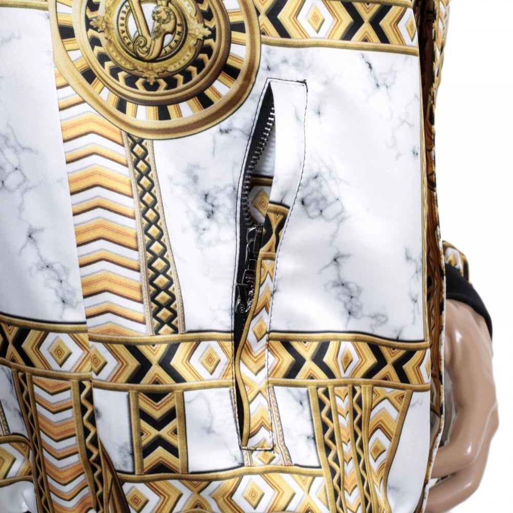 Mens Long Sleeve Blouson with Duchesse Print in Gold and White with Ribbed Collar Sleeve Cuffs and Waistband