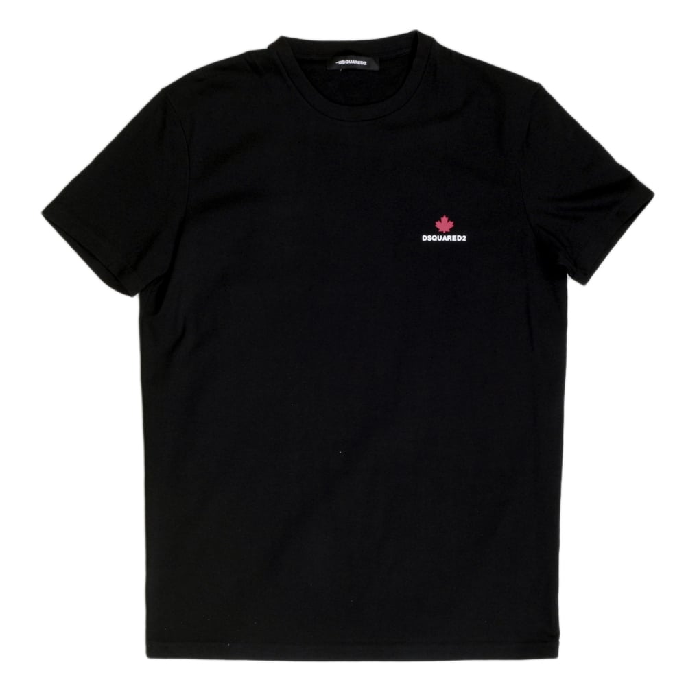 Short Sleeve Regular Fit Cotton Made Crew Neck T-shirt in black with Maple Leaf Chest Logo