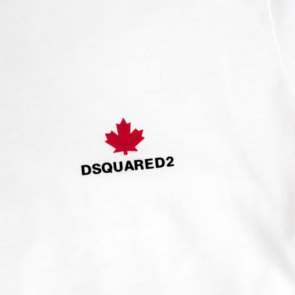Mens White Short Sleeve Cotton Crew Neck T Shirt with Maple Leaf and Black Text Chest Logo