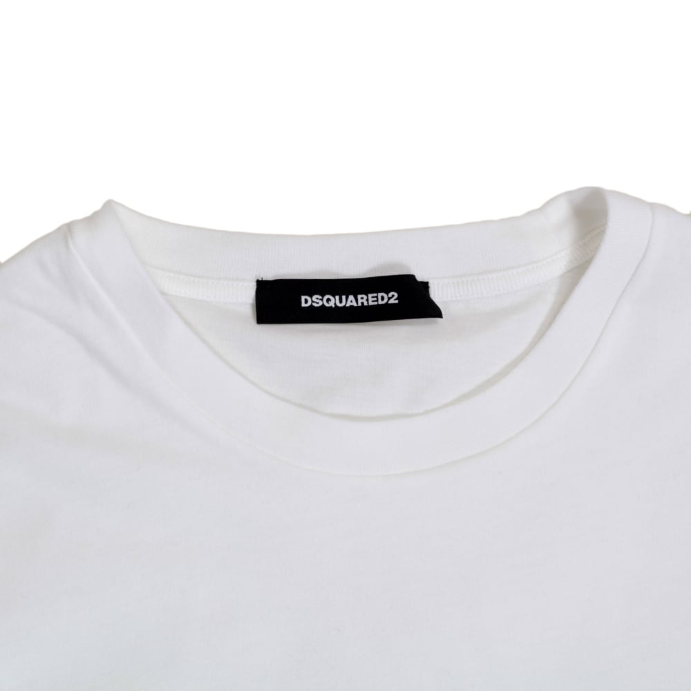 Mens White Short Sleeve Cotton Crew Neck T Shirt with Maple Leaf and Black Text Chest Logo