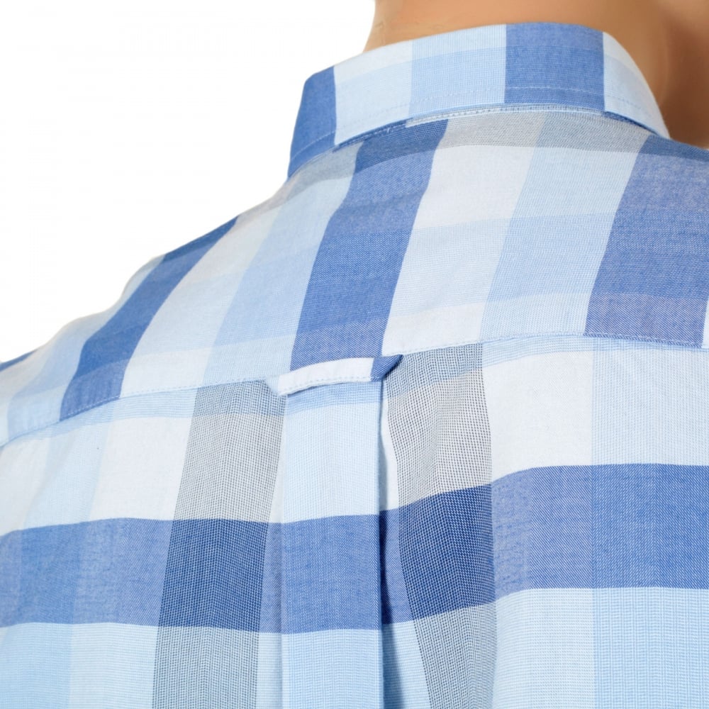 Mens Regular Fit Long Sleeve Light Blue Textured Gingham Shirt with Soft Button Collar by Fred Perry