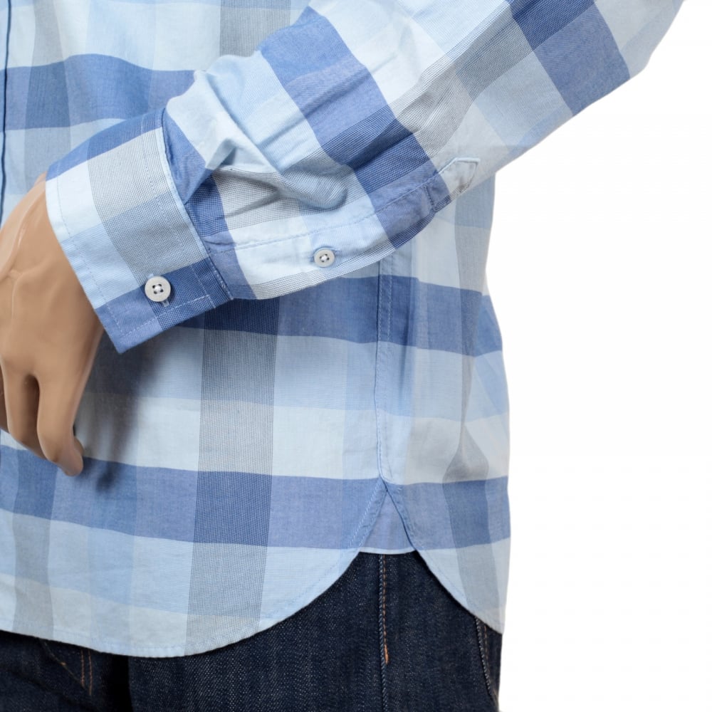 Mens Regular Fit Long Sleeve Light Blue Textured Gingham Shirt with Soft Button Collar by Fred Perry