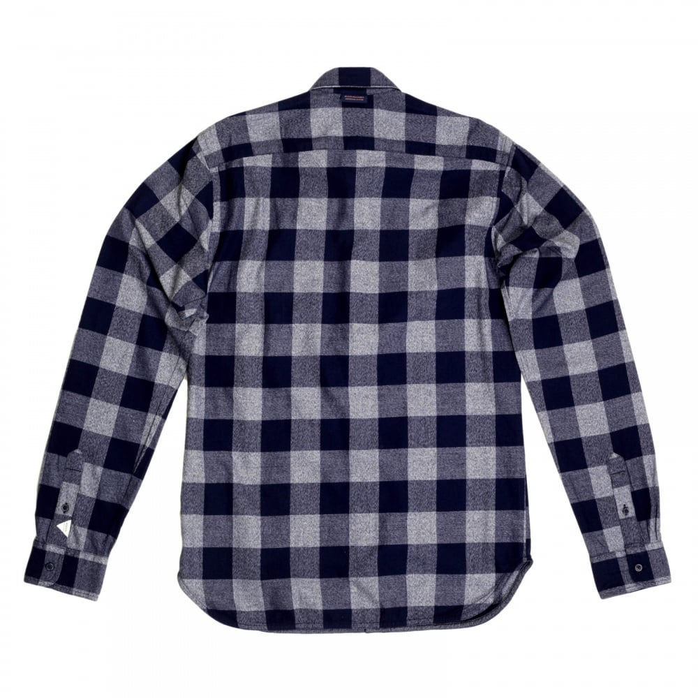 Mens Cotton Made Classic Slim Fit Long Sleeve Soft Navy Check Shirt with Soft Collar by Scotch and Soda