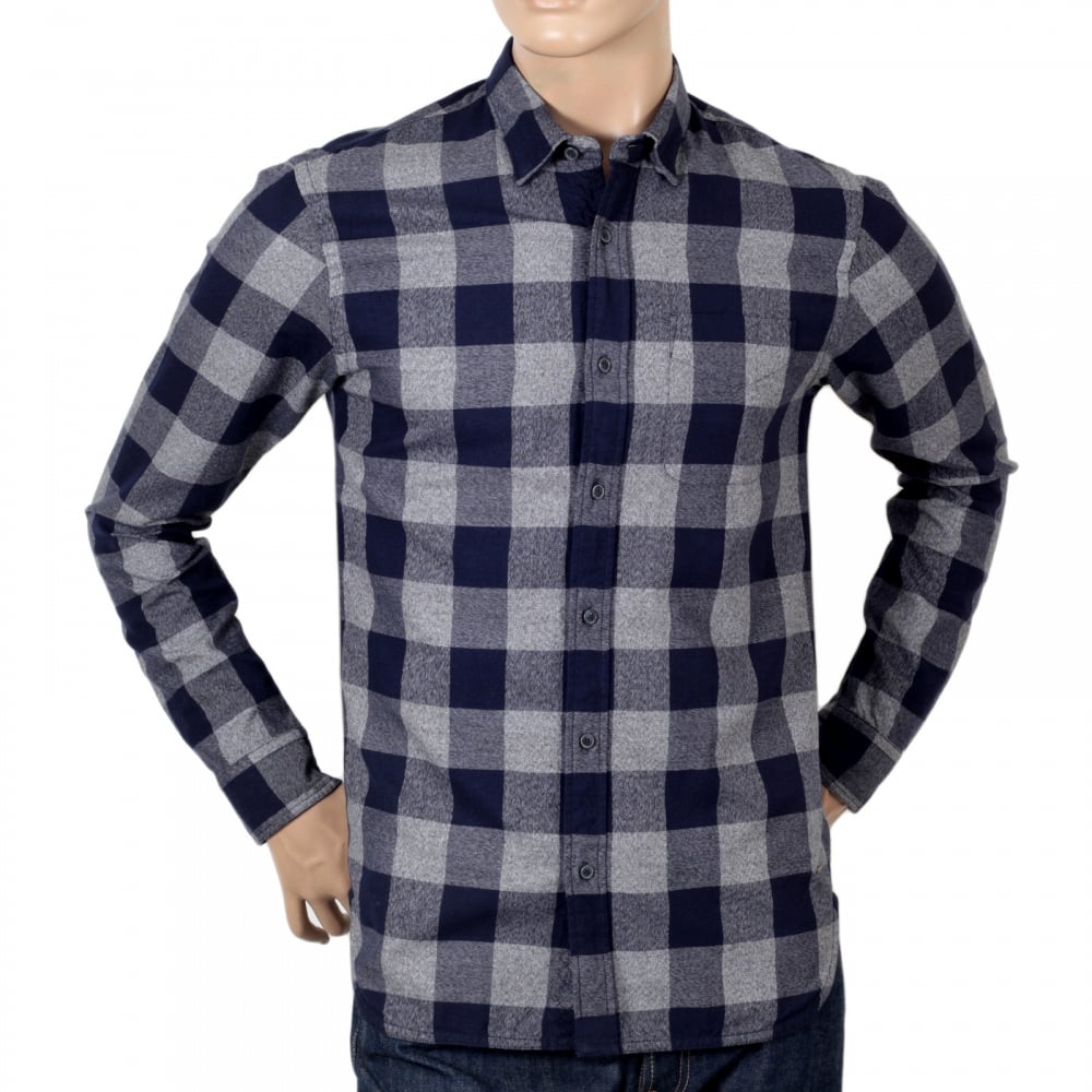 Mens Cotton Made Classic Slim Fit Long Sleeve Soft Navy Check Shirt with Soft Collar by Scotch and Soda