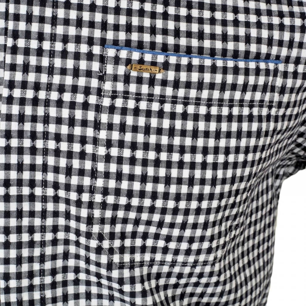 Mens Regular Fit Long Sleeve Black and White Semi Dogtooth Check Shirt for Men by Scotch and Soda