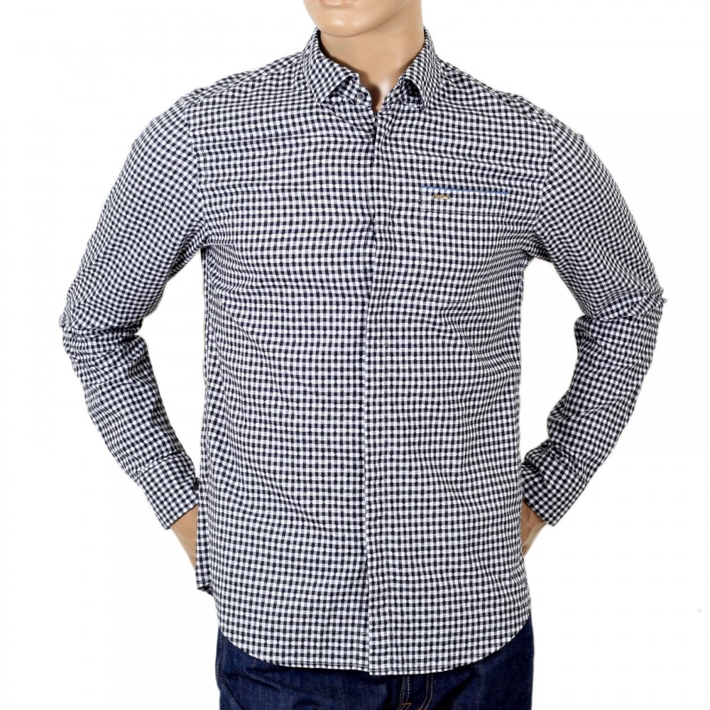Mens Regular Fit Long Sleeve Black and White Semi Dogtooth Check Shirt for Men by Scotch and Soda
