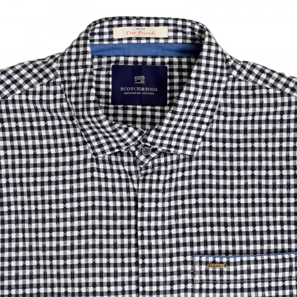 Mens Regular Fit Long Sleeve Black and White Semi Dogtooth Check Shirt for Men by Scotch and Soda
