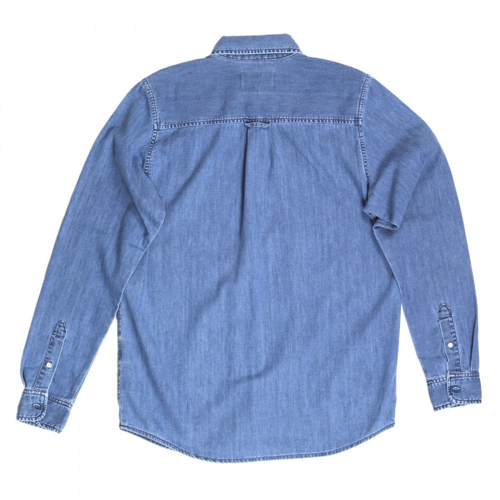 Slim Fit Long Sleeve Blue Denim Civil Shirt with Single Chest Pocket and Soft Button Down Collar by Carhartt