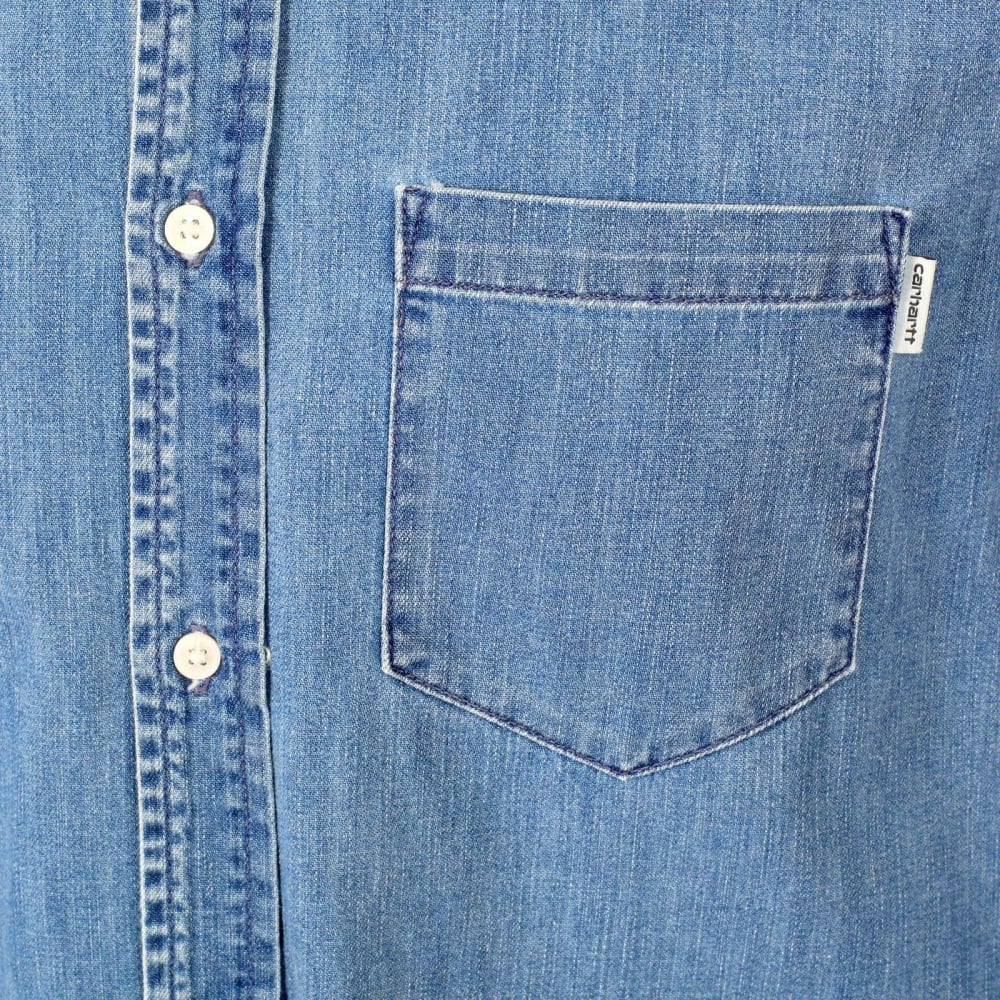 Slim Fit Long Sleeve Blue Denim Civil Shirt with Single Chest Pocket and Soft Button Down Collar by Carhartt