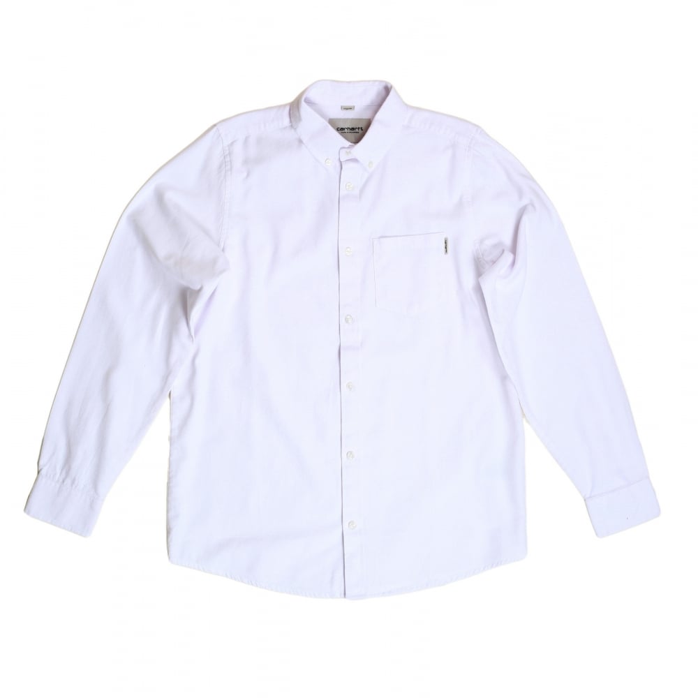 Regular Fit Classic Long Sleeve White Dalton Oxford Flannel Shirt with Soft Button Down Collar by Carhartt