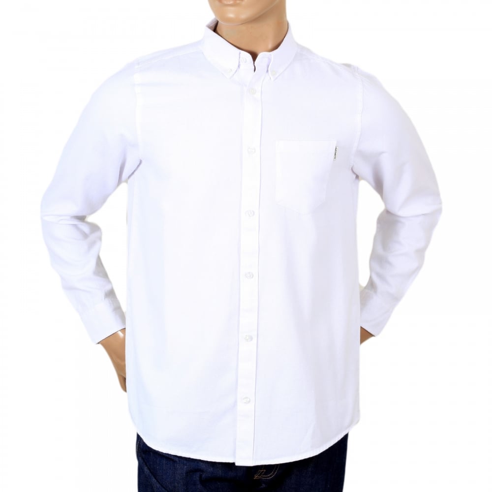 Regular Fit Classic Long Sleeve White Dalton Oxford Flannel Shirt with Soft Button Down Collar by Carhartt