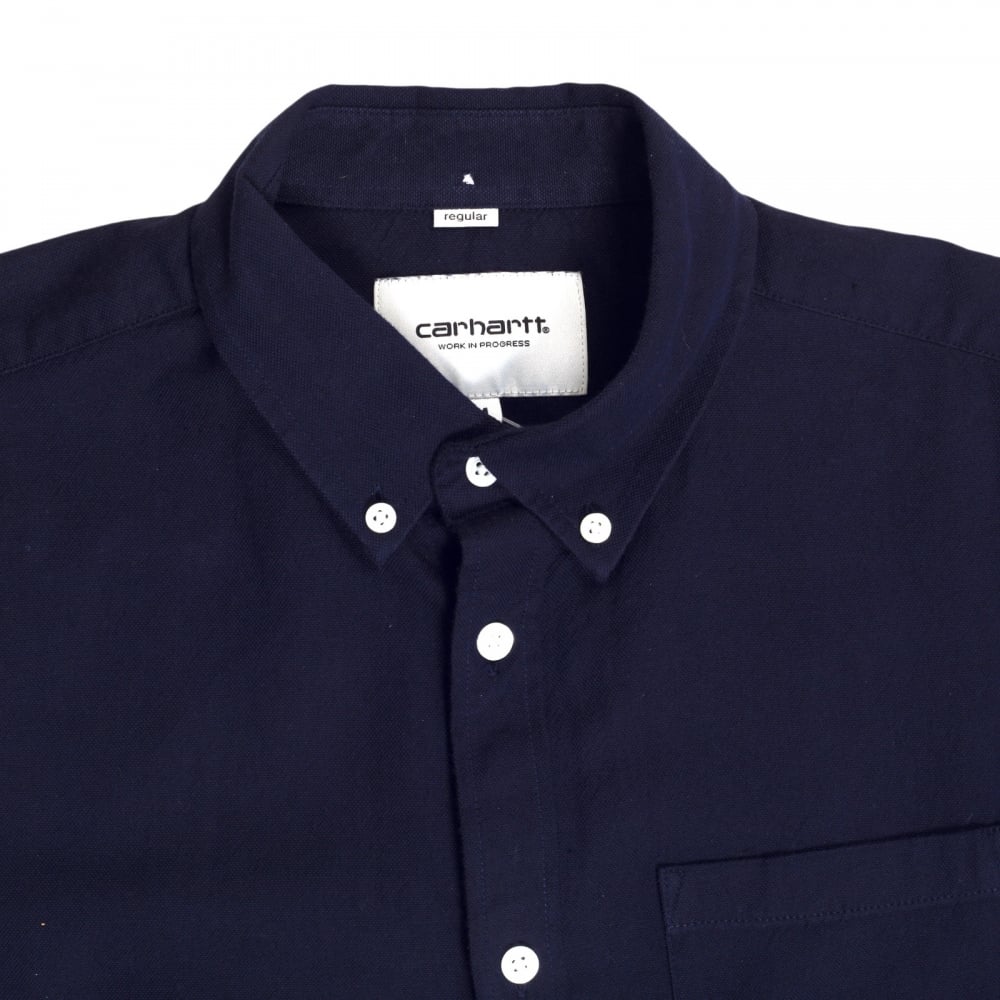Classic Regular Fit Long Sleeve Blue Black Dalton Oxford Flannel Shirt with Single Chest Pocket by Carhartt