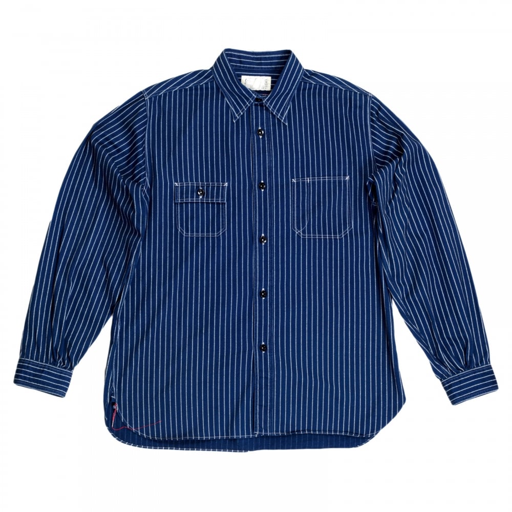 Navy Striped Wabash SC25551A Slim Fit Long Sleeve Work Shirt from Fiction Romance Collection by Sugar Cane
