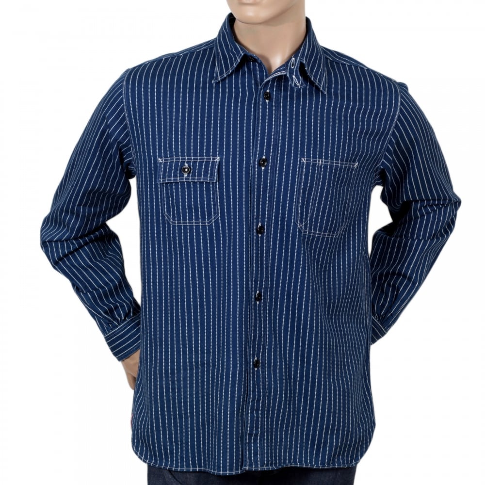 Navy Striped Wabash SC25551A Slim Fit Long Sleeve Work Shirt from Fiction Romance Collection by Sugar Cane