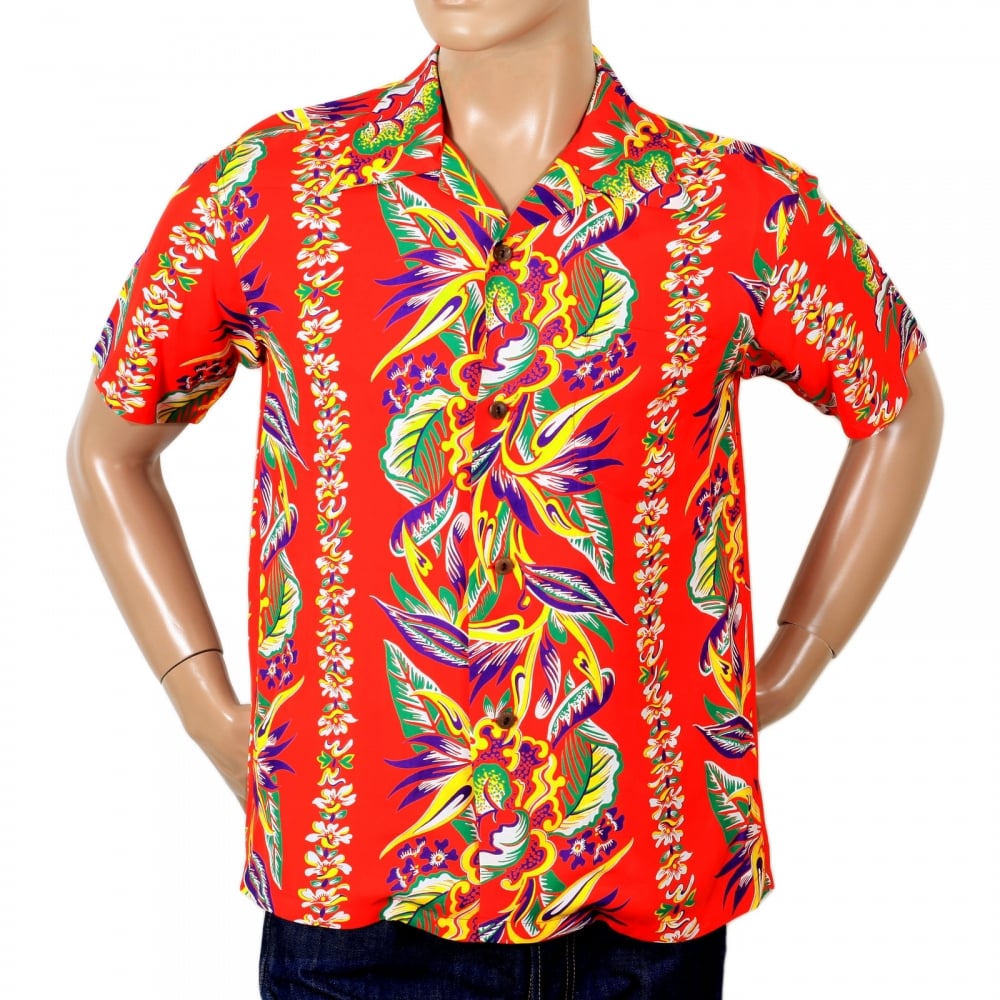 Mens Regular Fit Short Sleeve SS37468 Hawaiian Shirt in Red with Blessing of Nature Print by Sun Surf