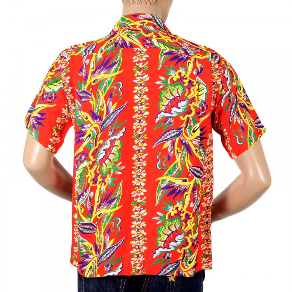 Mens Regular Fit Short Sleeve SS37468 Hawaiian Shirt in Red with Blessing of Nature Print by Sun Surf