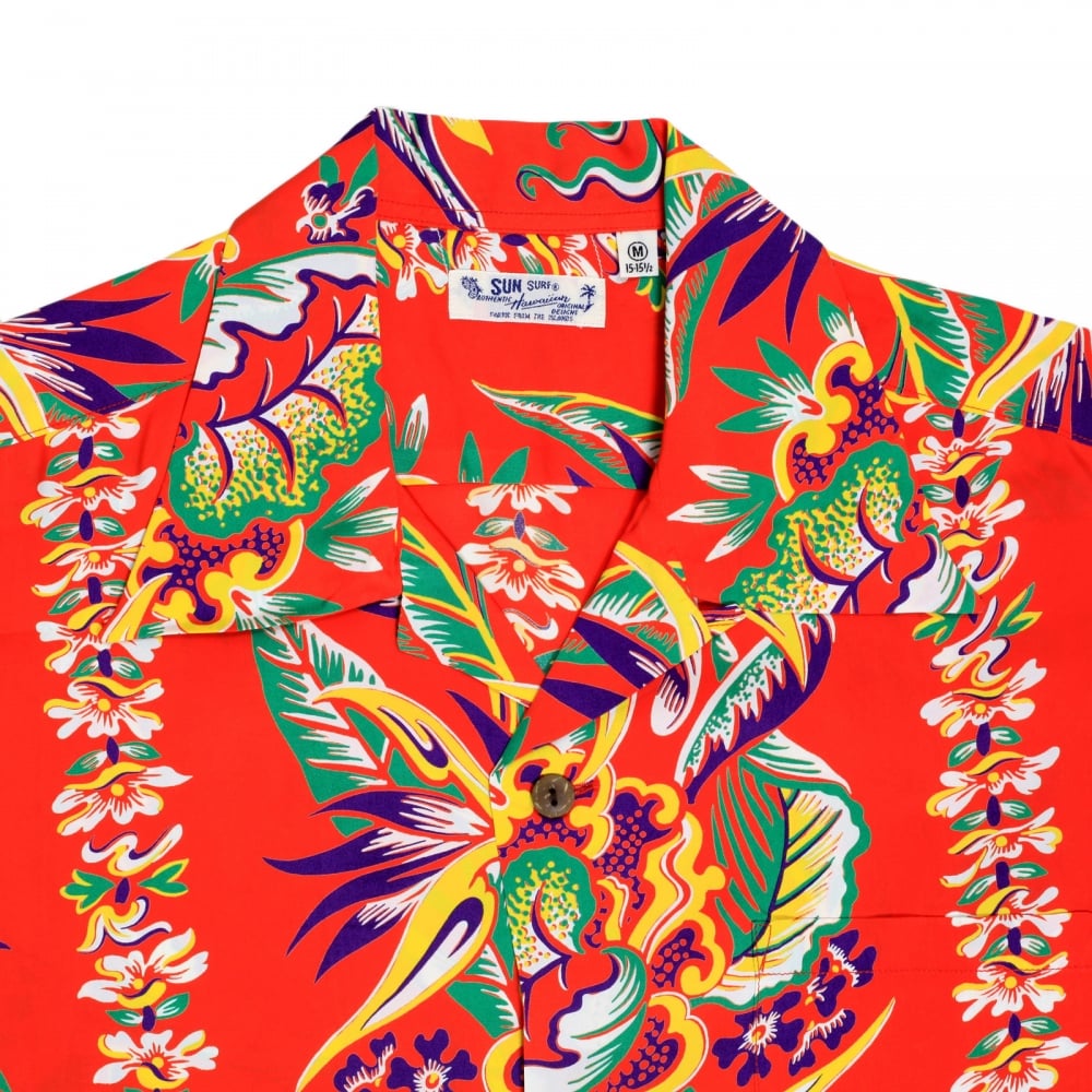 Mens Regular Fit Short Sleeve SS37468 Hawaiian Shirt in Red with Blessing of Nature Print by Sun Surf